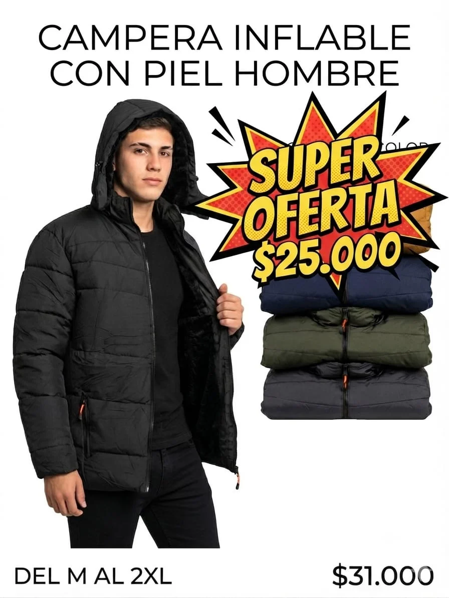 Campera Inflable con Piel Hombre